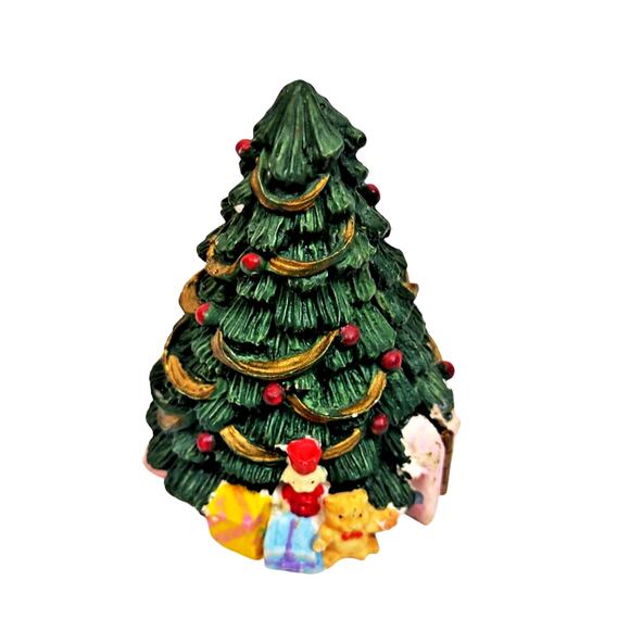Christmas Tree Santa and Elf Diorama Hinged House Open 3D Vintage Sitter Decor - Picture 2 of 7